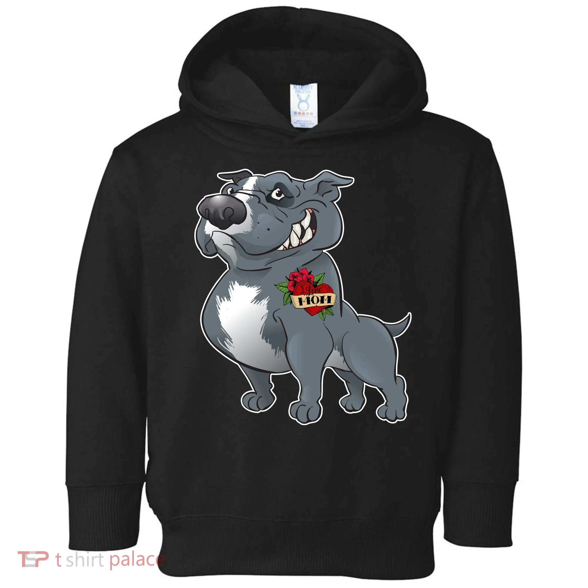 Grey Pitbull I Love Mom Toddler Hoodie