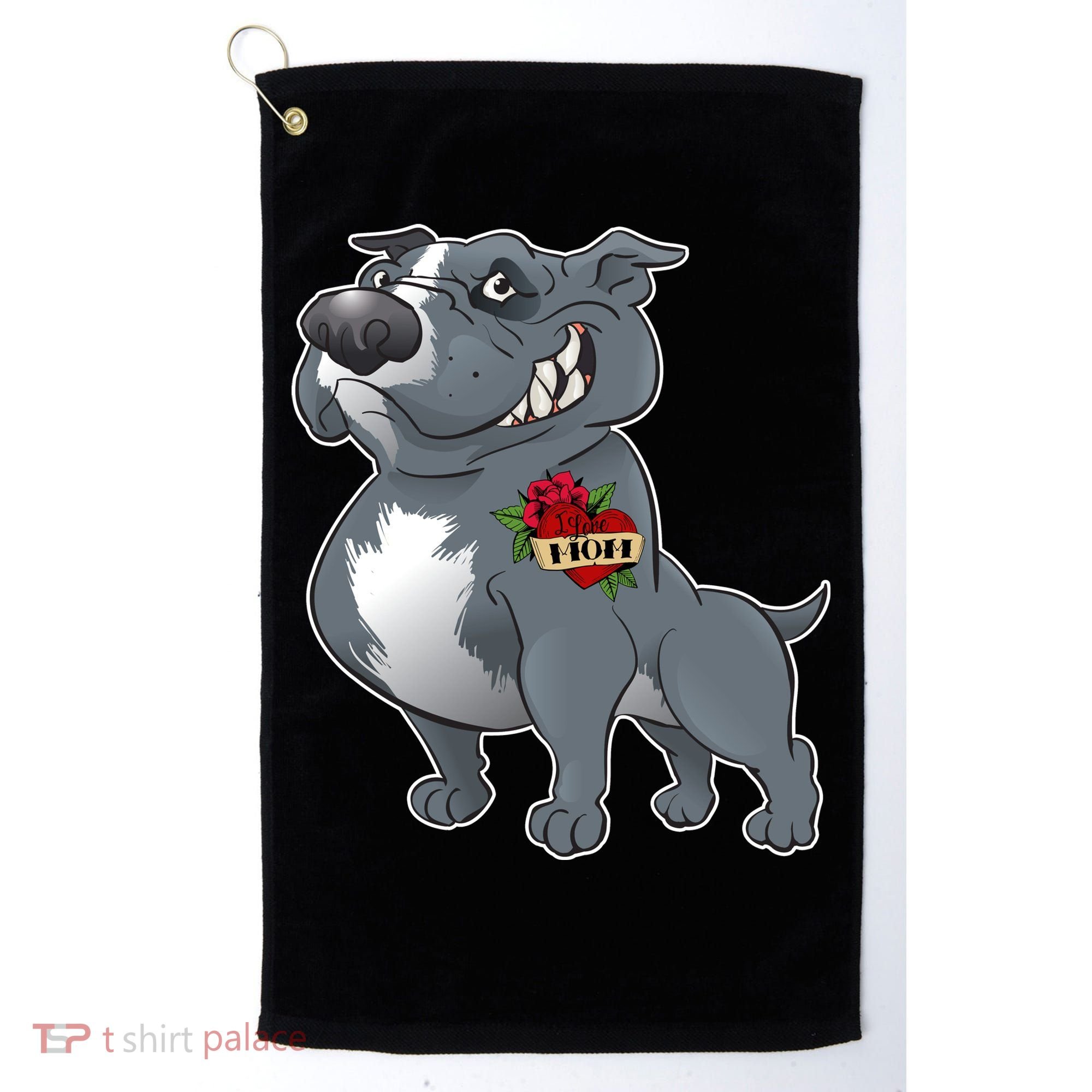 Grey Pitbull I Love Mom Golf Towel