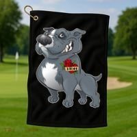 Grey Pitbull I Love Mom Golf Towel thumb 1
