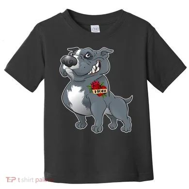 Grey Pitbull I Love Mom Toddler T-Shirt