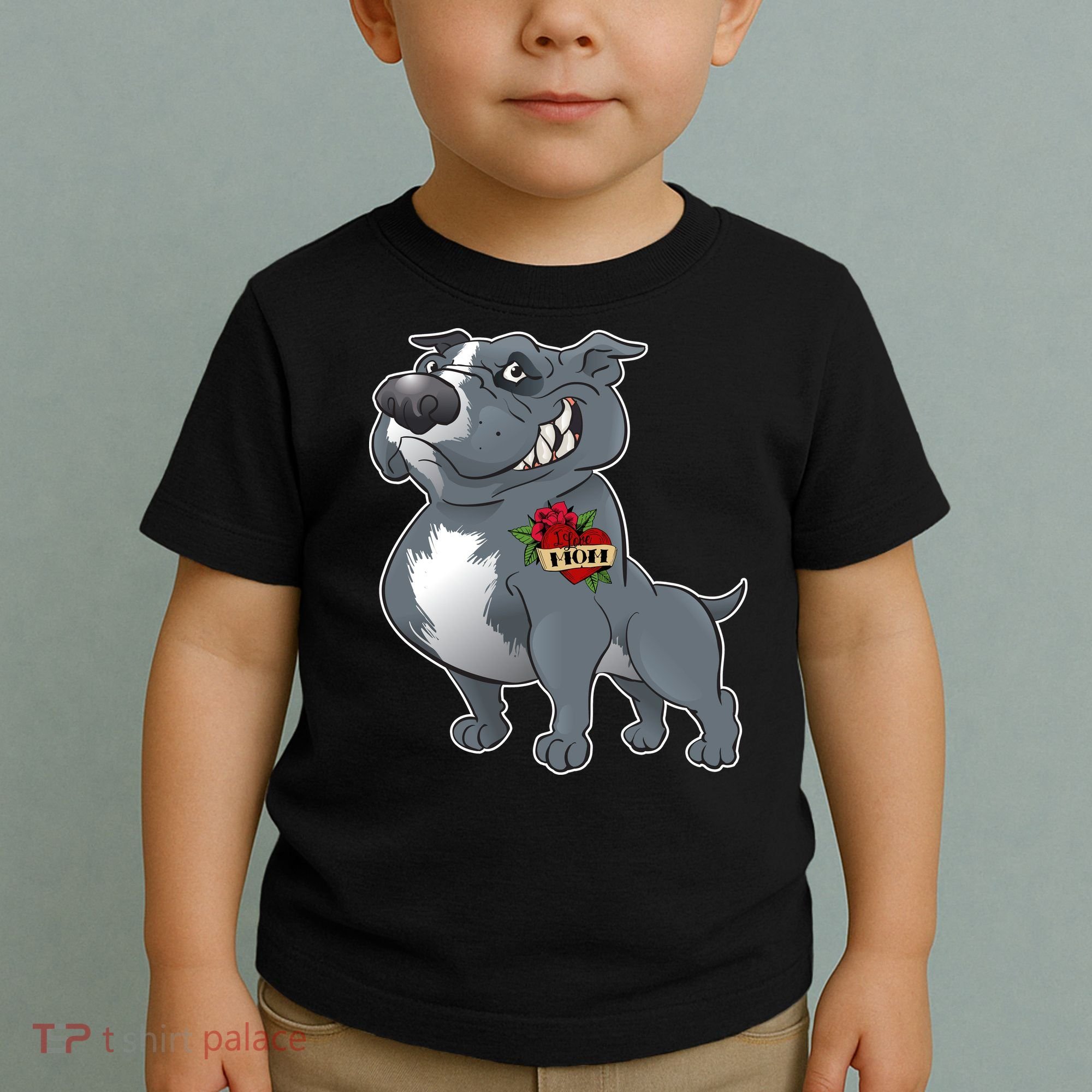 Grey Pitbull I Love Mom Toddler T-Shirt