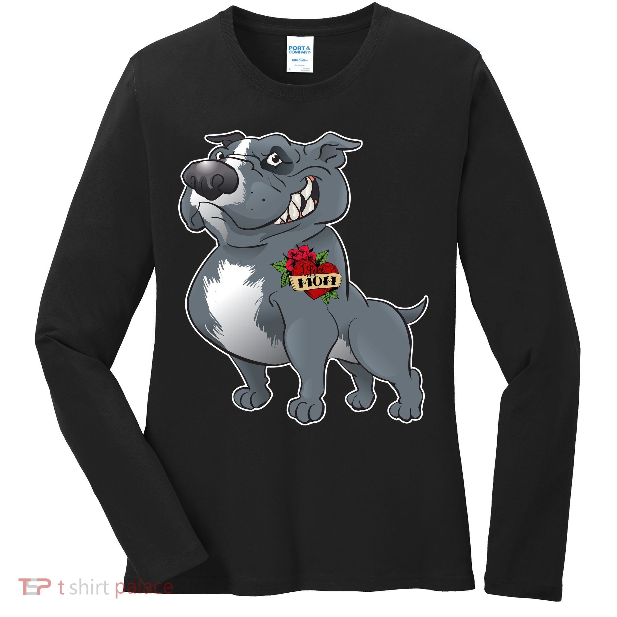 Grey Pitbull I Love Mom Women's Long Sleeve Shirt