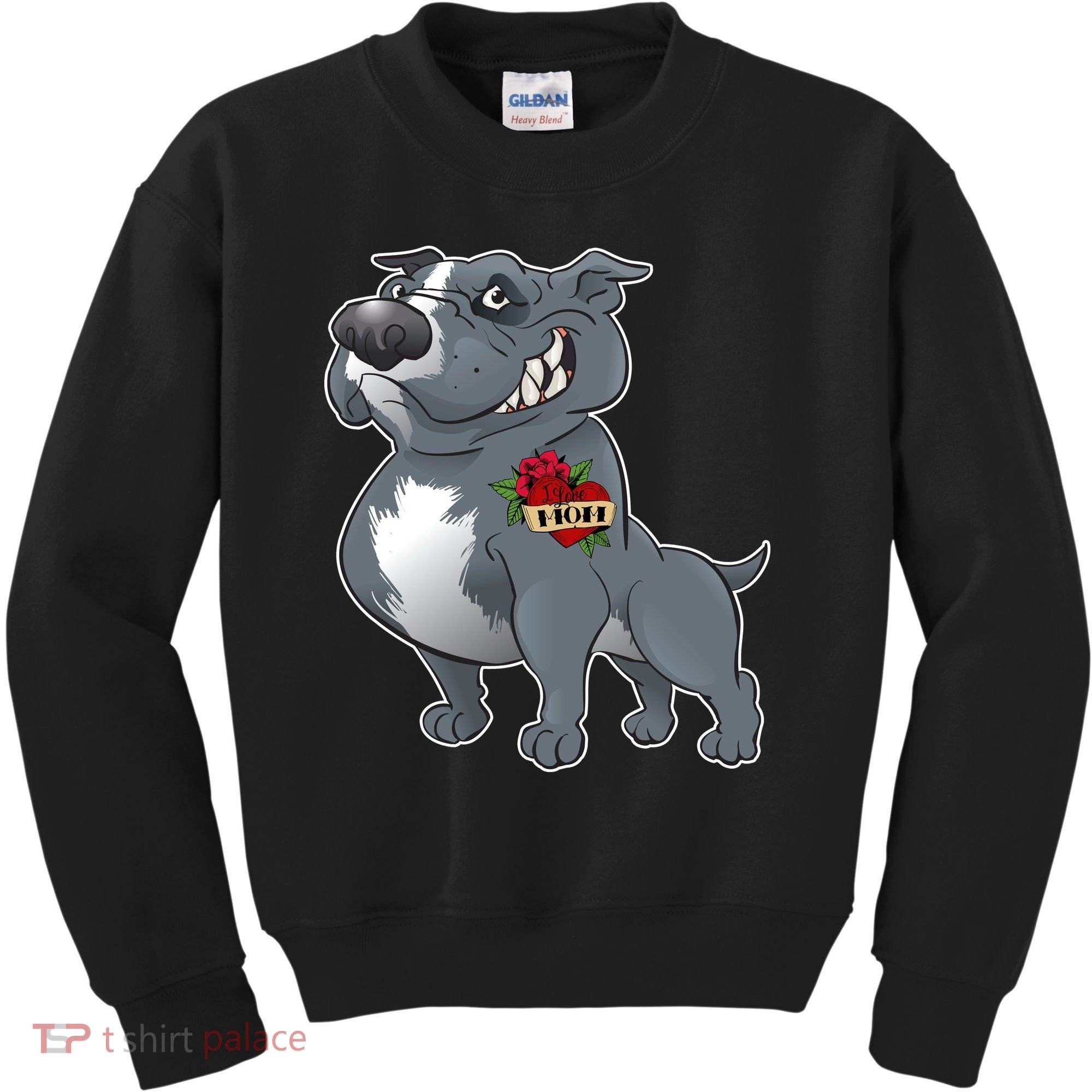 Grey Pitbull I Love Mom Kids Sweatshirt