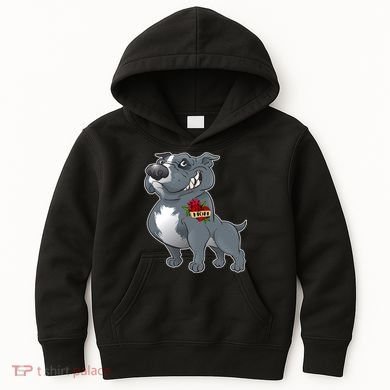 Grey Pitbull I Love Mom Kids Hoodie