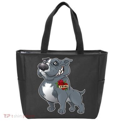 Grey Pitbull I Love Mom Tote Bag