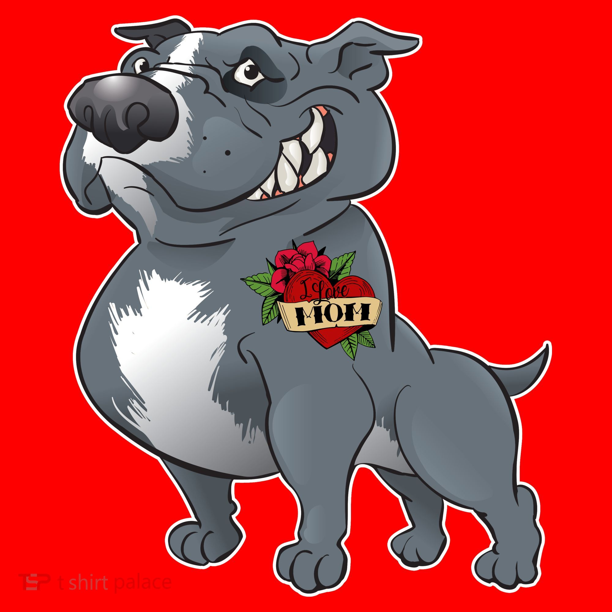 Grey Pitbull I Love Mom Santa Hat