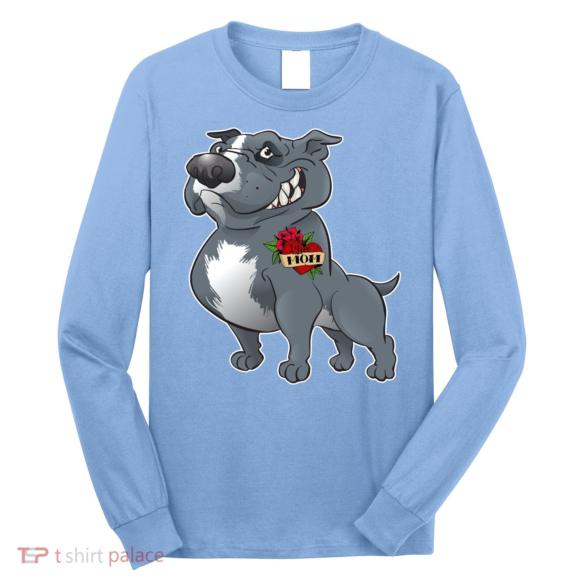 Grey Pitbull I Love Mom Long Sleeve Shirt