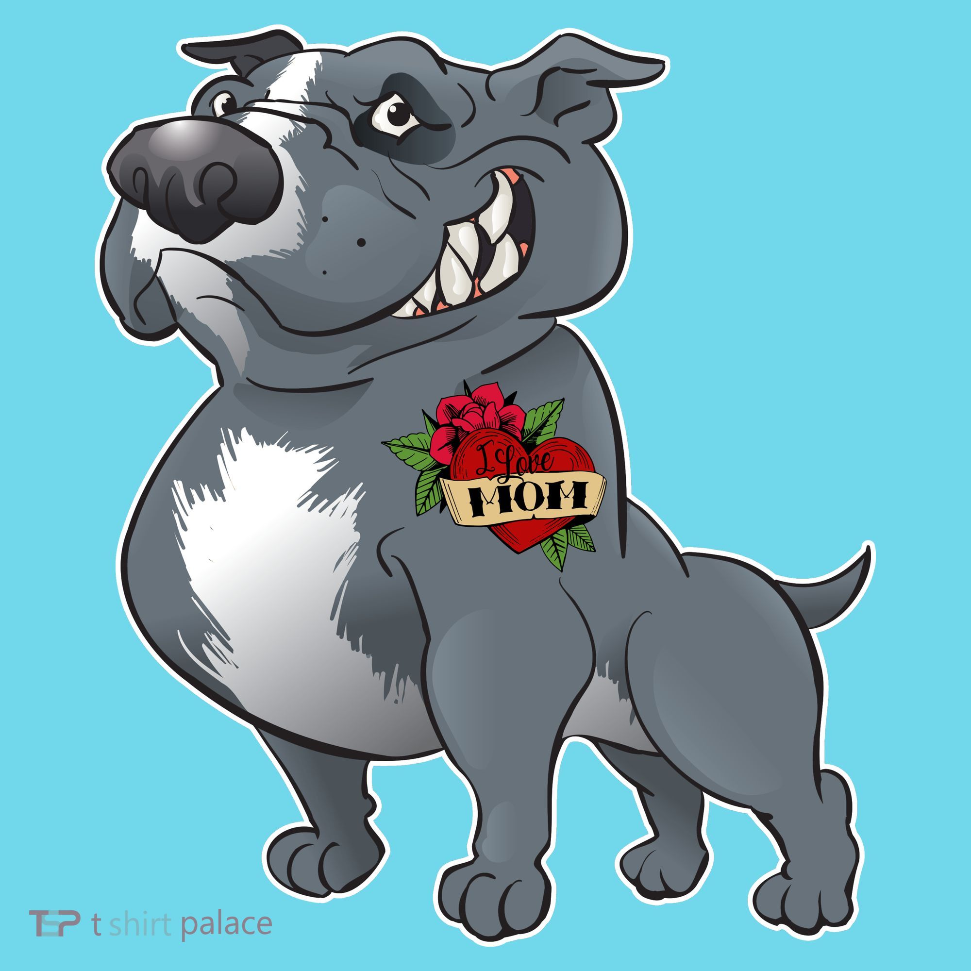 Grey Pitbull I Love Mom Button