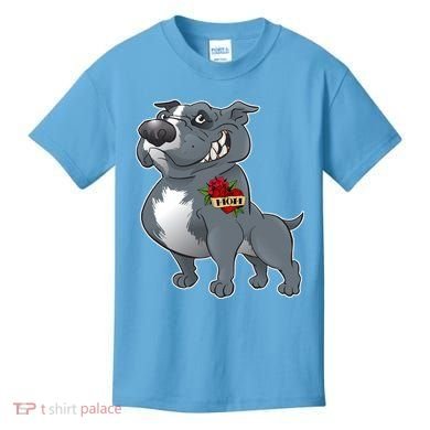Grey Pitbull I Love Mom Kids T-Shirt