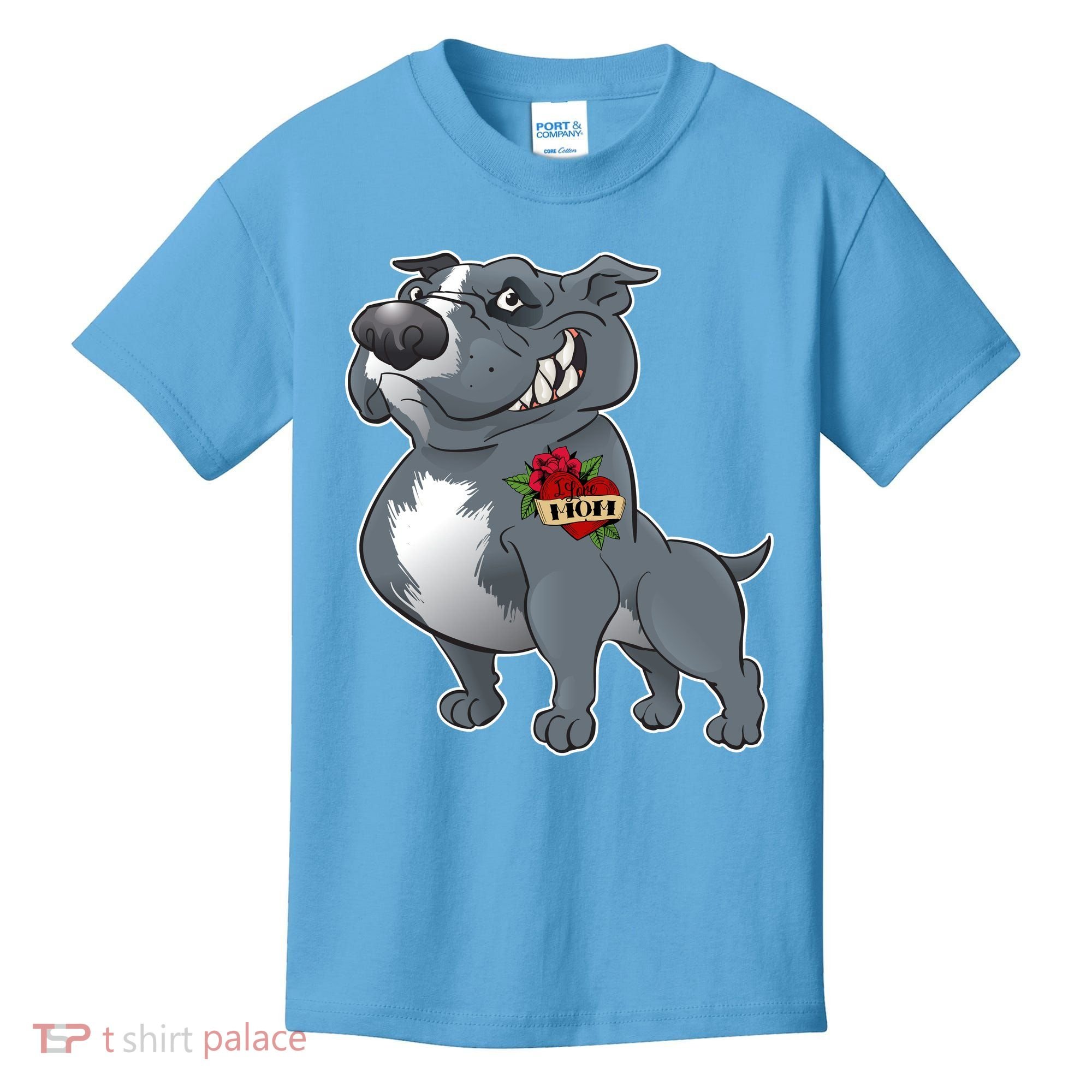 Grey Pitbull I Love Mom Kids T-Shirt