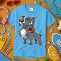 Grey Pitbull I Love Mom Kids T-Shirt thumb 3