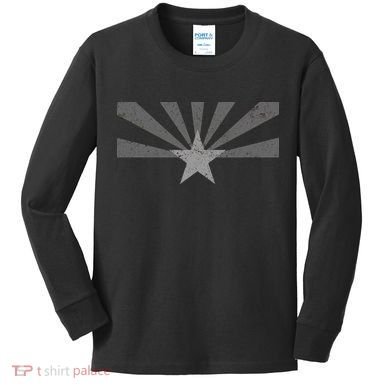 Grey Style Arizona State Flag Distressed  Kids Long Sleeve Shirt