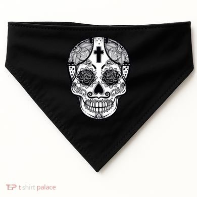 Grey Style Flower Skull Skeleton Graphic USA-Made Doggie Bandana