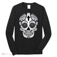 Grey Style Flower Skull Skeleton Graphic Long Sleeve Shirt thumb 0