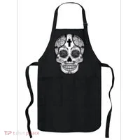 Grey Style Flower Skull Skeleton Graphic Apron thumb 0