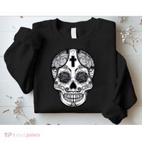 Grey Style Flower Skull Skeleton Graphic Sweatshirt thumb 2