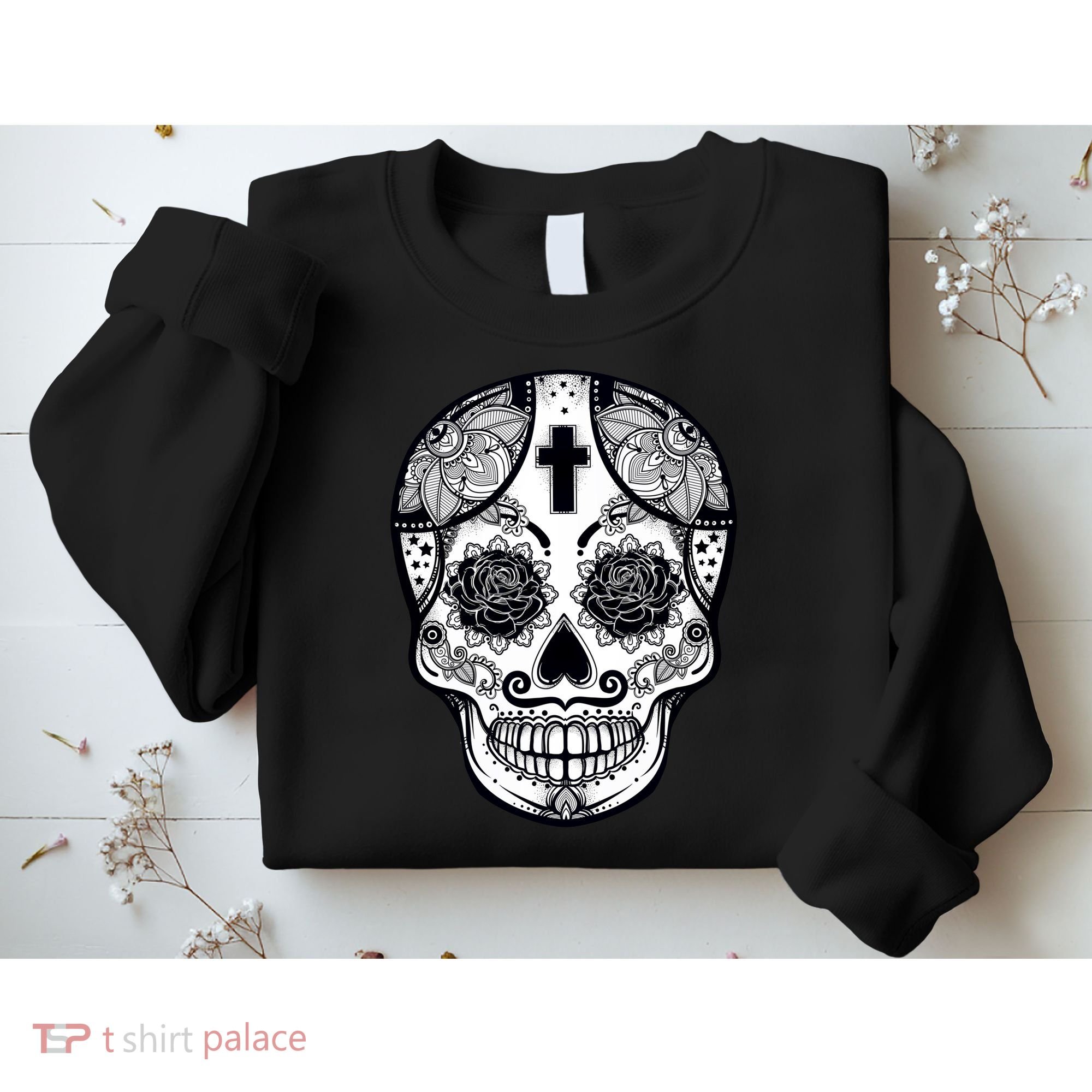 Grey Style Flower Skull Skeleton Graphic Sweatshirt