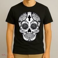 Grey Style Flower Skull Skeleton Graphic T-Shirt thumb 3