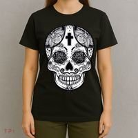 Grey Style Flower Skull Skeleton Graphic T-Shirt thumb 4