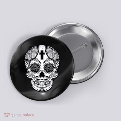 Grey Style Flower Skull Skeleton Graphic Button