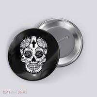 Grey Style Flower Skull Skeleton Graphic Button thumb 0