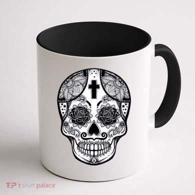 Grey Style Flower Skull Skeleton Graphic Coffee Mug back
