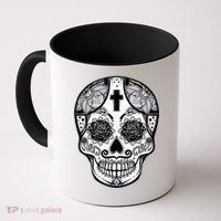 Grey Style Flower Skull Skeleton Graphic Coffee Mug thumb 0