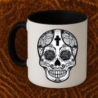 Grey Style Flower Skull Skeleton Graphic Coffee Mug thumb 2