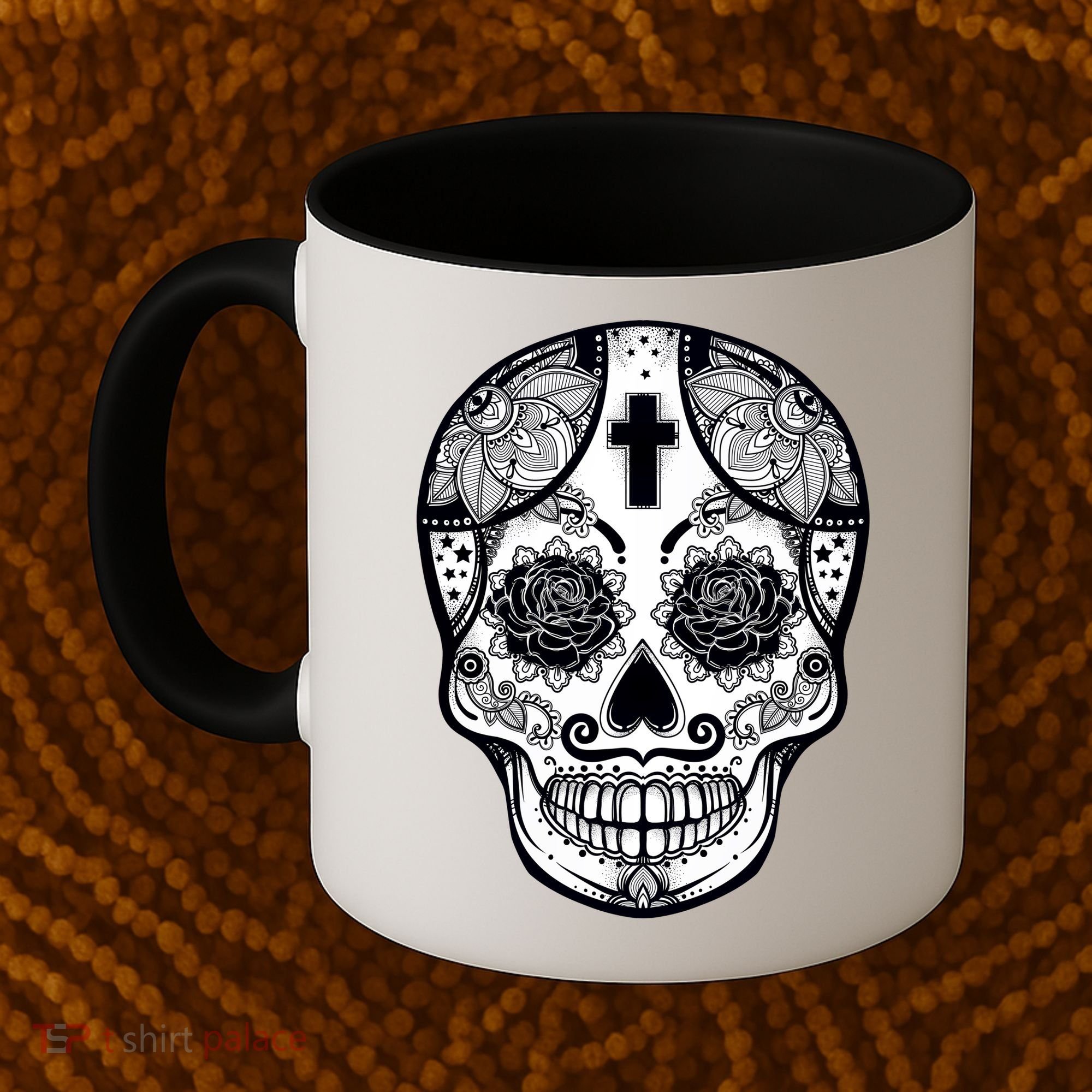 Grey Style Flower Skull Skeleton Graphic Coffee Mug