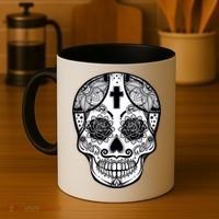 Grey Style Flower Skull Skeleton Graphic Coffee Mug thumb 4