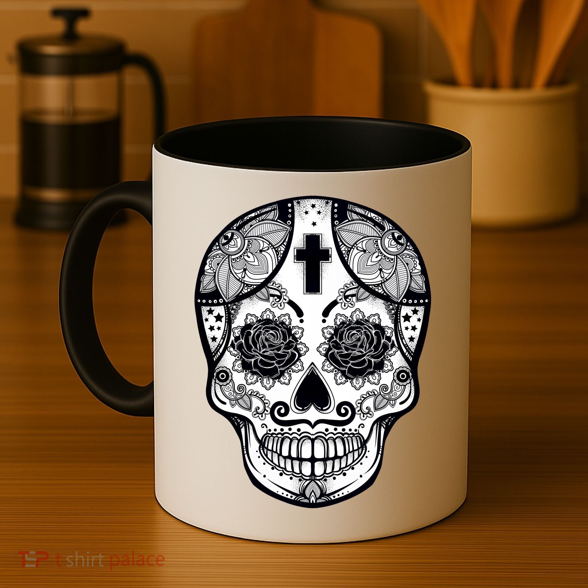 Grey Style Flower Skull Skeleton Graphic Coffee Mug