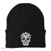 Grey Style Flower Skull Skeleton Graphic Beanie thumb 0