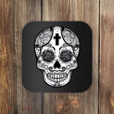 Grey Style Flower Skull Skeleton Graphic Coaster