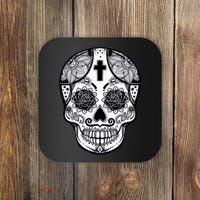 Grey Style Flower Skull Skeleton Graphic Coaster thumb 0
