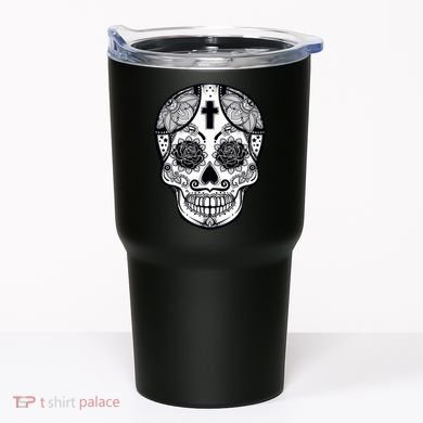Grey Style Flower Skull Skeleton Graphic Tumbler