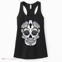 Grey Style Flower Skull Skeleton Graphic Women's Tank Top thumb 0