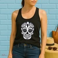 Grey Style Flower Skull Skeleton Graphic Women's Tank Top thumb 2