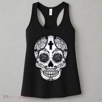 Grey Style Flower Skull Skeleton Graphic Women's Tank Top thumb 3