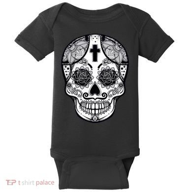 Grey Style Flower Skull Skeleton Graphic Baby Bodysuit