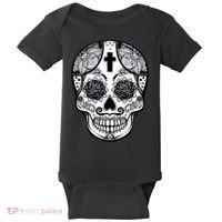 Grey Style Flower Skull Skeleton Graphic Baby Bodysuit thumb 0