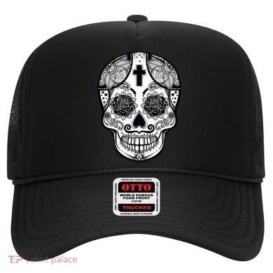 Grey Style Flower Skull Skeleton Graphic Hat