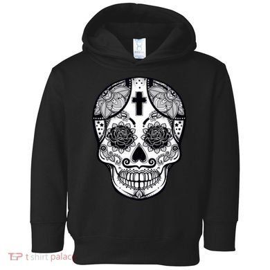 Grey Style Flower Skull Skeleton Graphic Toddler Hoodie