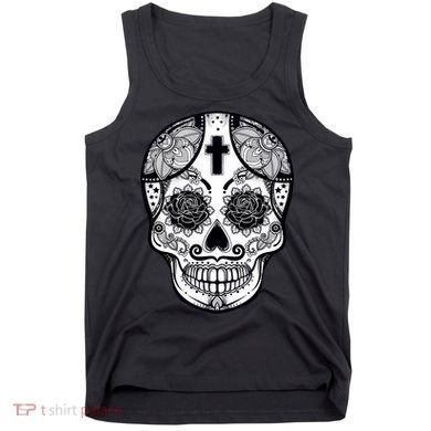Grey Style Flower Skull Skeleton Graphic Tank Top