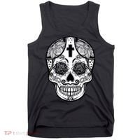 Grey Style Flower Skull Skeleton Graphic Tank Top thumb 0