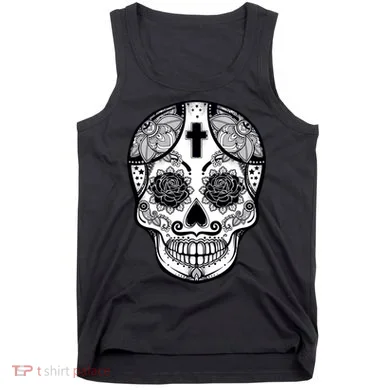 Grey Style Flower Skull Skeleton Graphic Tank Top