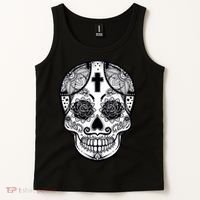 Grey Style Flower Skull Skeleton Graphic Tank Top thumb 2