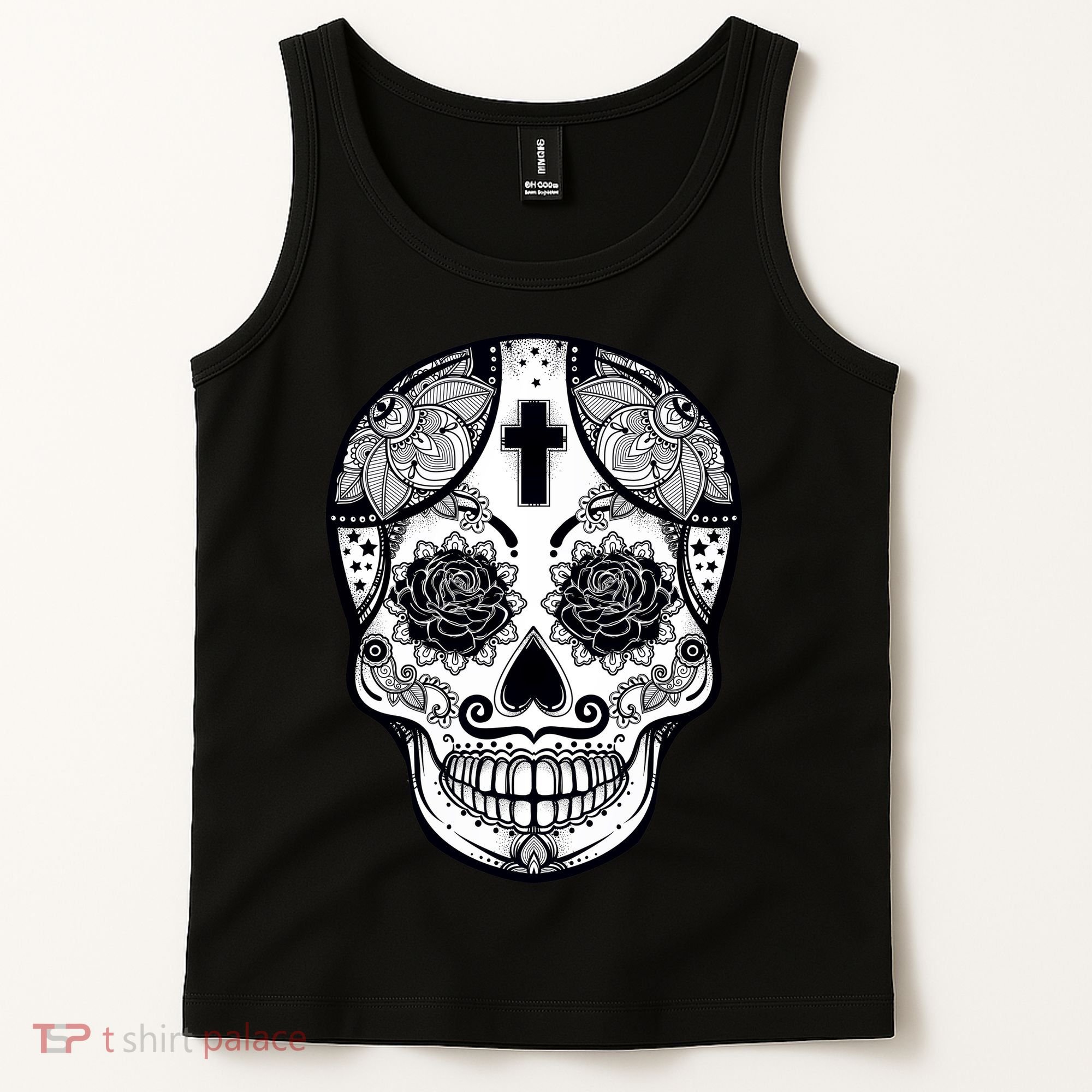 Grey Style Flower Skull Skeleton Graphic Tank Top