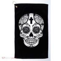 Grey Style Flower Skull Skeleton Graphic Golf Towel thumb 0