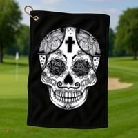Grey Style Flower Skull Skeleton Graphic Golf Towel thumb 1