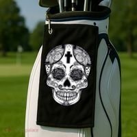 Grey Style Flower Skull Skeleton Graphic Golf Towel thumb 2